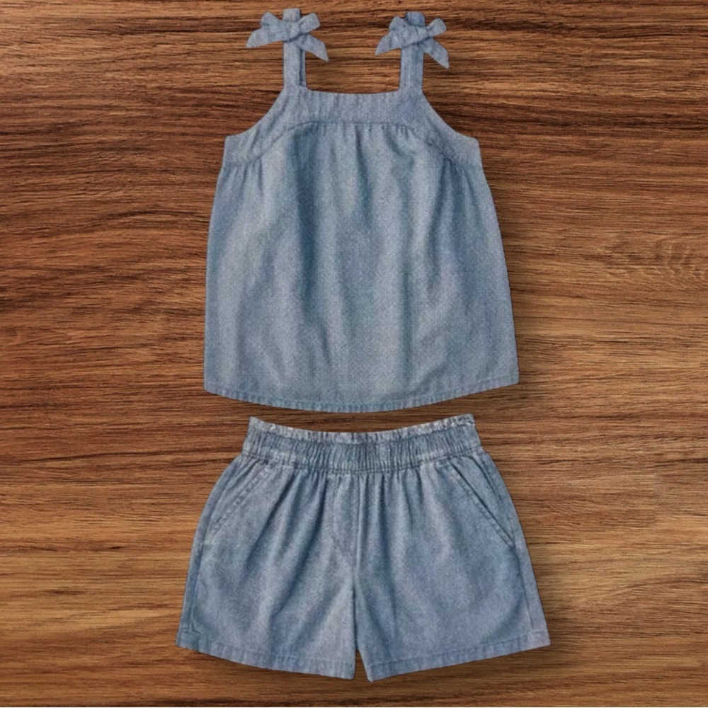 Member's Mark Girl's 2 Piece Tank & Short Set Outfit Denim Chambray Size 7/8